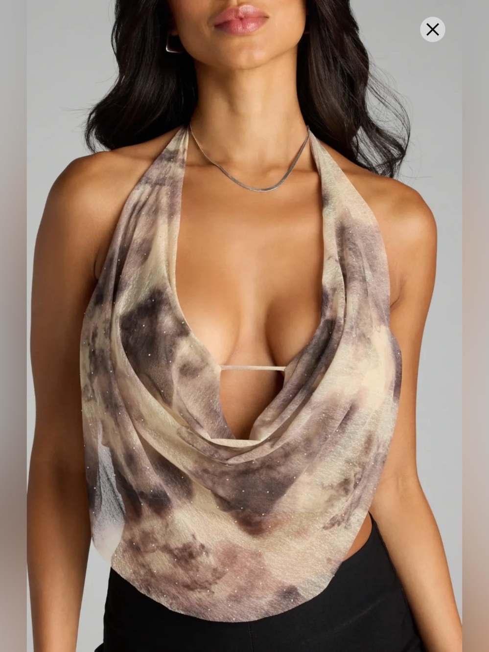 Windsor Brown and Cream Halter Cowl Neck Camisole Top
